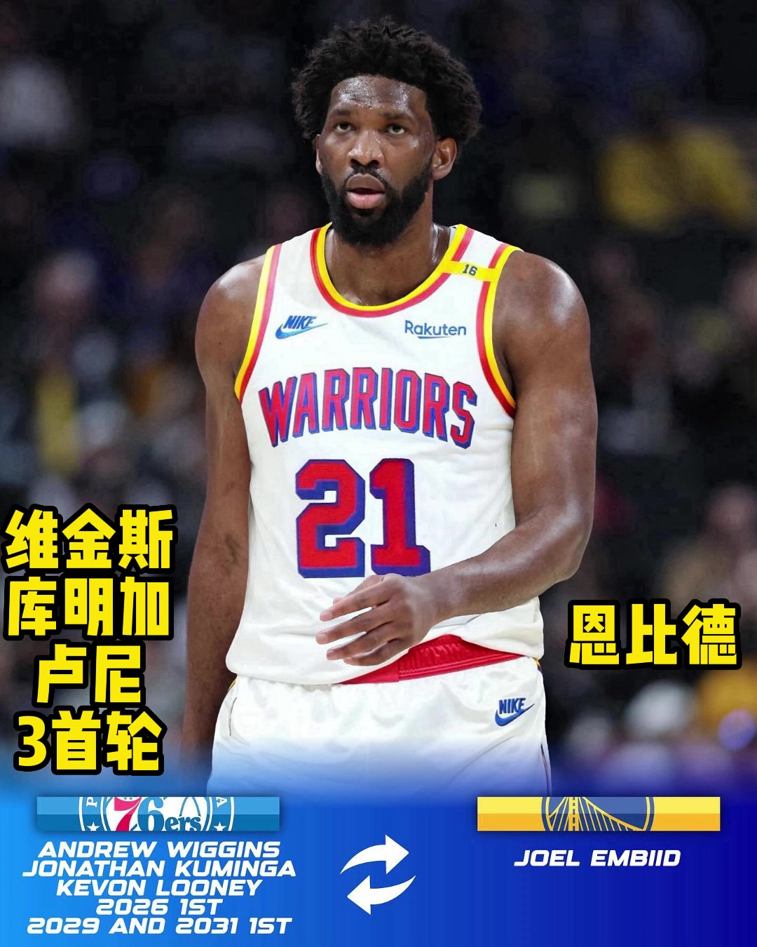  換？美媒交易建議：勇士維金斯+庫明加+盧尼+3首輪，換恩比德